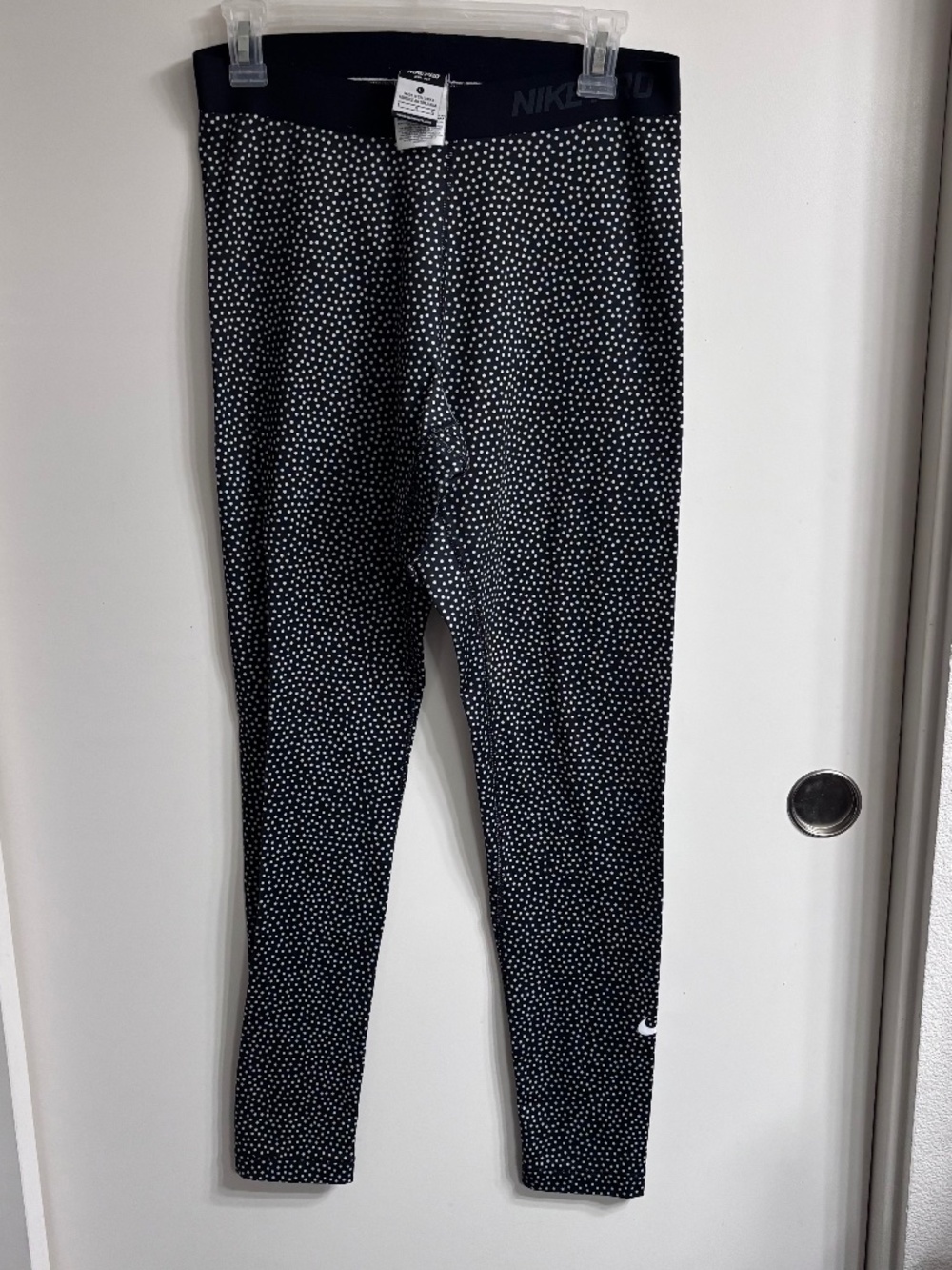 Nike Pro Polka Dot Leggings Dri-FIT Compression Tights Black White Women's Size